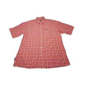 Simms Short Sleeve Fishing Shirt Button Up Men’s Medium Coral Plaid Lightweight